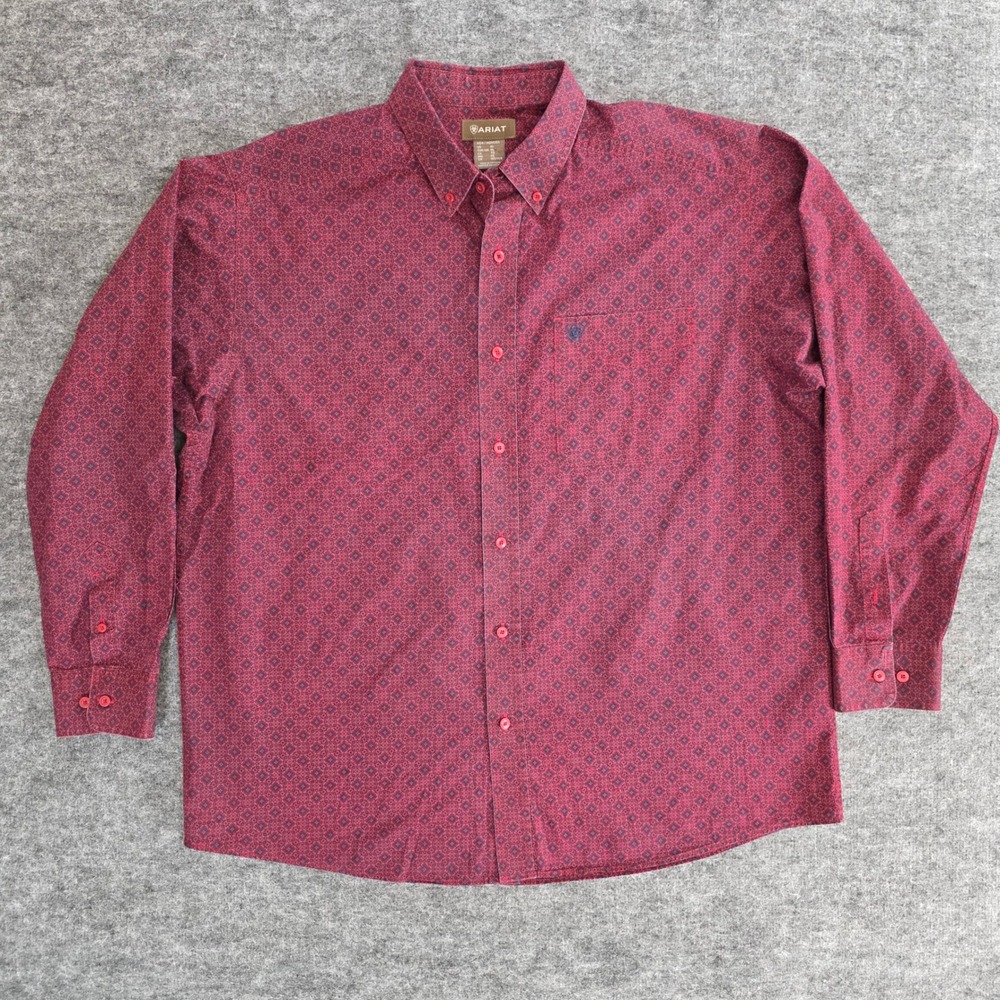 Ariat Western Nyles Shirt Mens XL Red Geometric Long Sleeve‎ Button Cowboy Rodeo